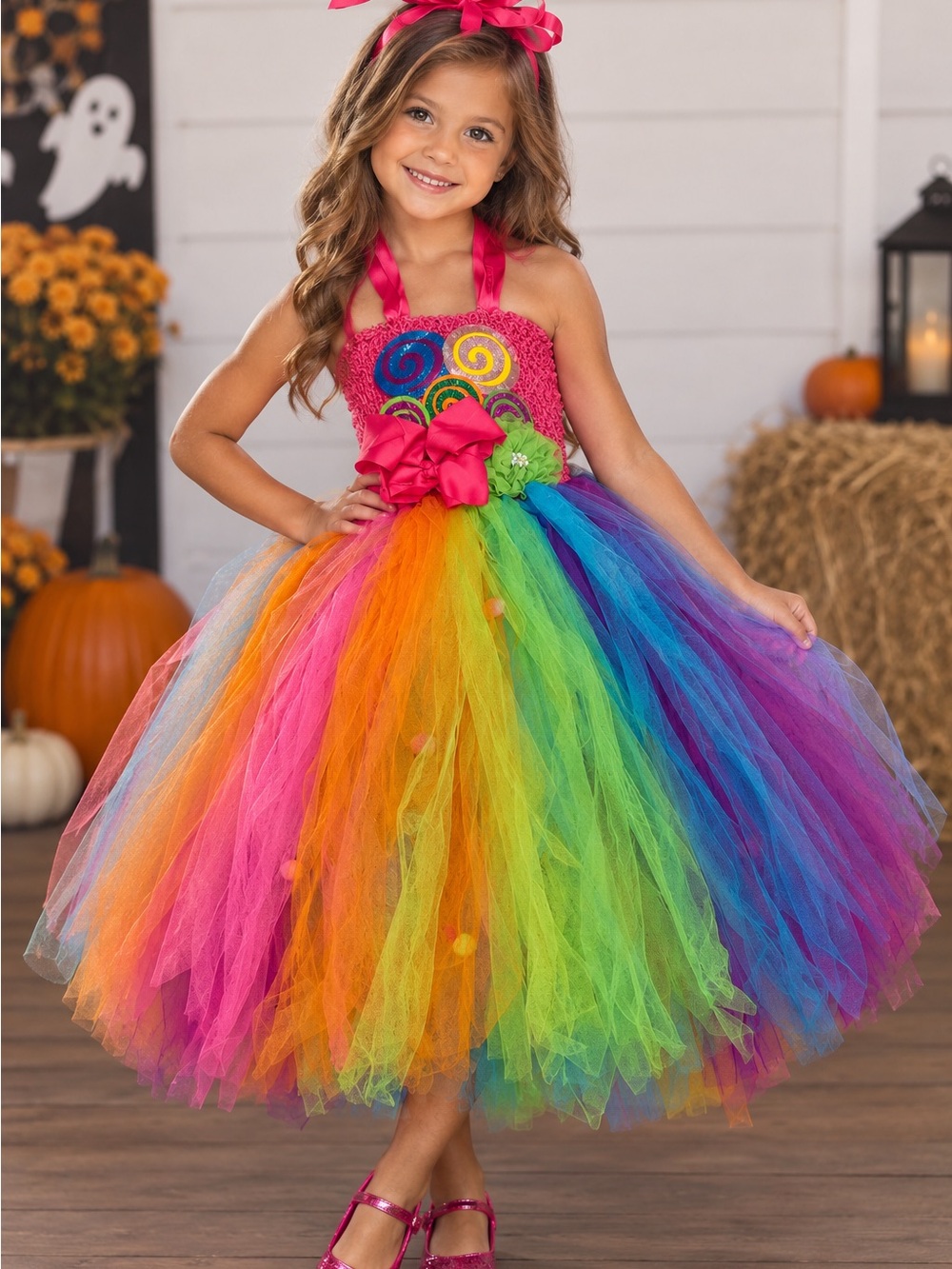 Girls age 4-5-6-7 Rainbow Tulle Candy Dress - Halloween 🎃 pageant glam Costume